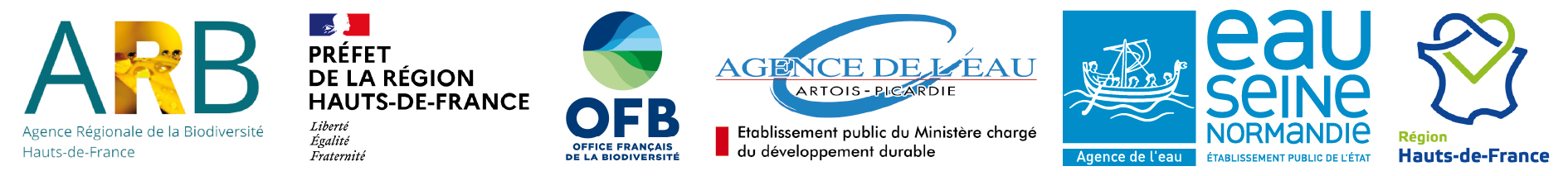 Bloc Logo membres fondateurs Agence Régionale de la Biodiversité Hauts-de-France : DREAL, OFB, AEAP, AESN, Région