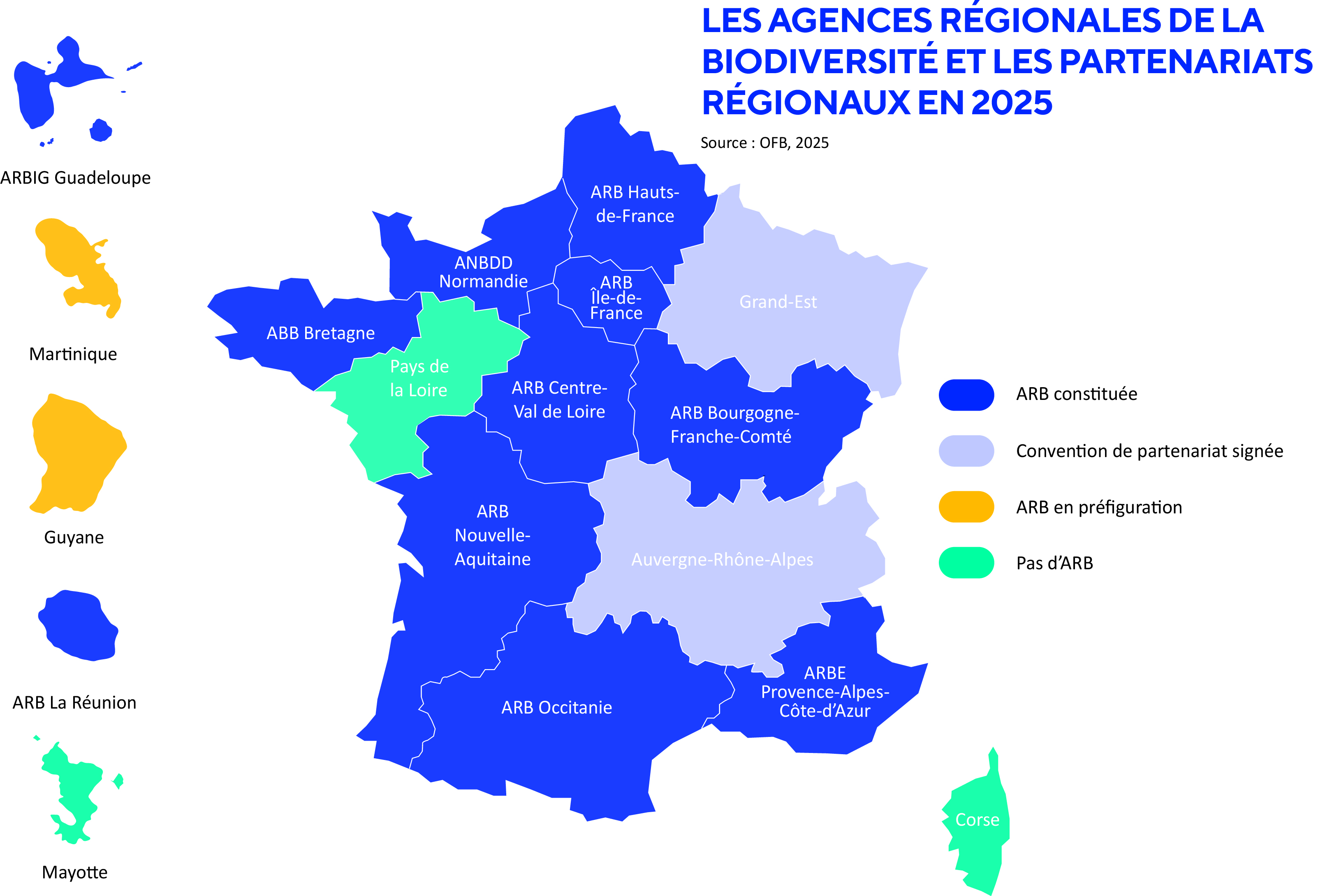 Carte des agences régionales de la biodiversité (ARBs)